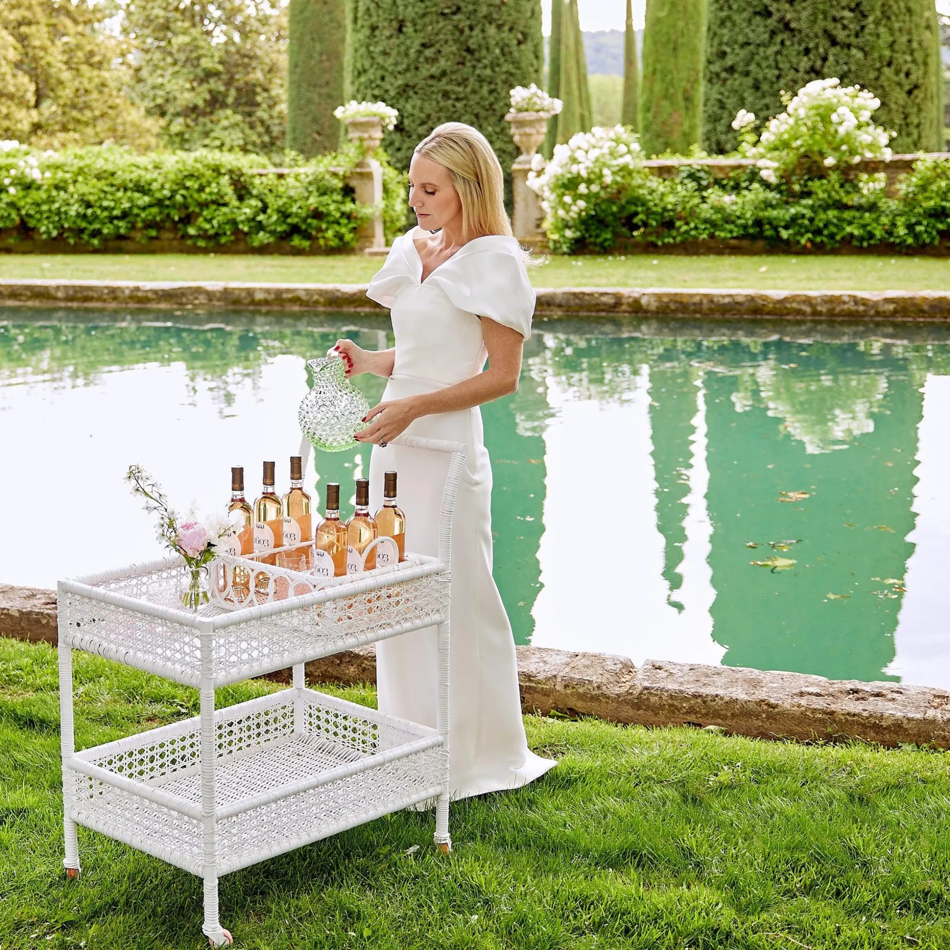Lorenzo White Rattan Bar Cart