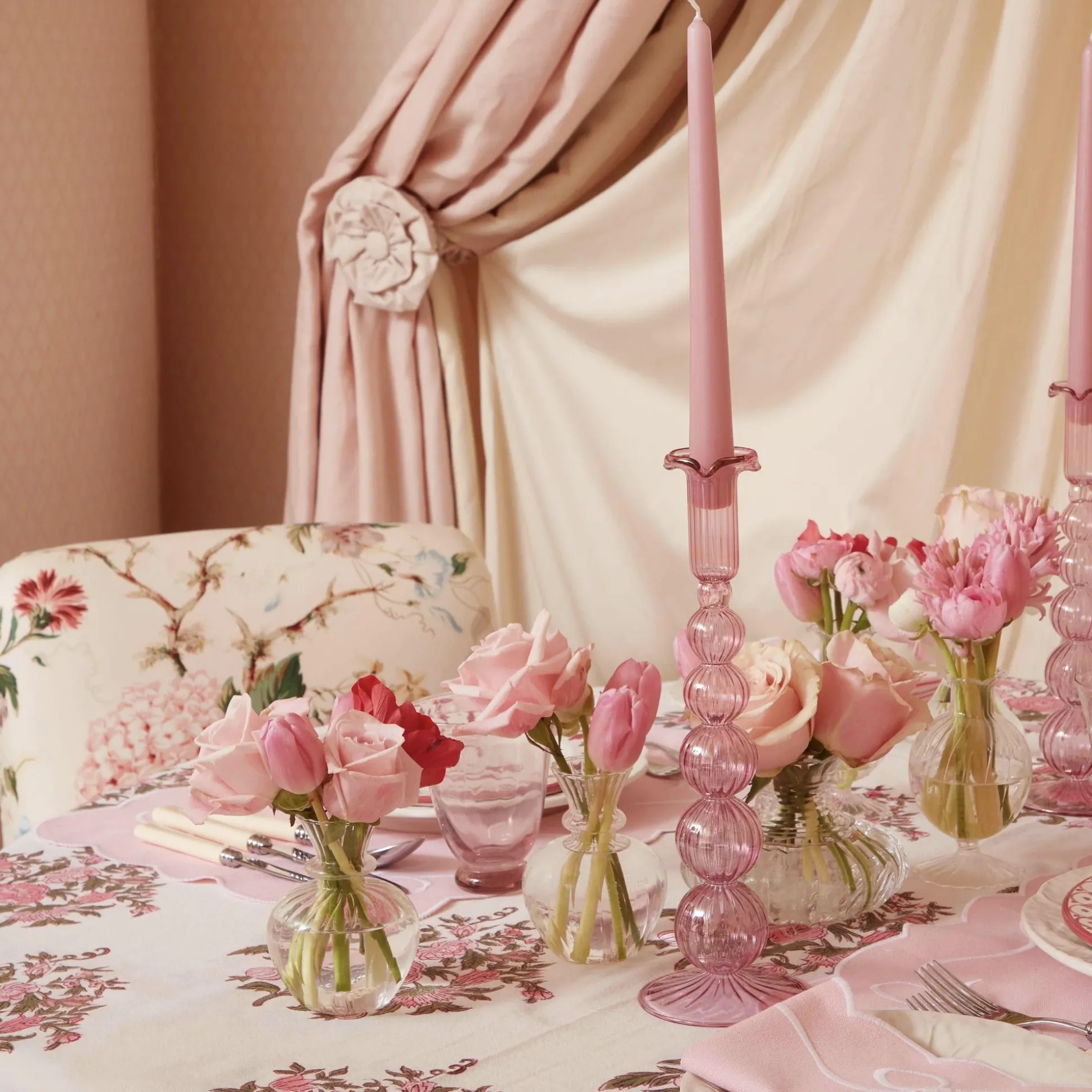 Marguerite Pink Candle Holders (Pair)