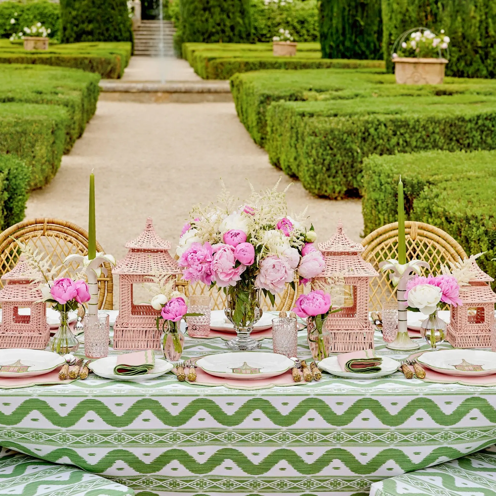 Mini Pink Rattan Pagoda Lanterns (Pair)
