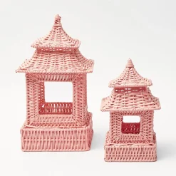 Mini Pink Rattan Pagoda Lanterns (Pair)