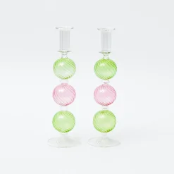Pink & Green Camille Candle Holder (Pair)