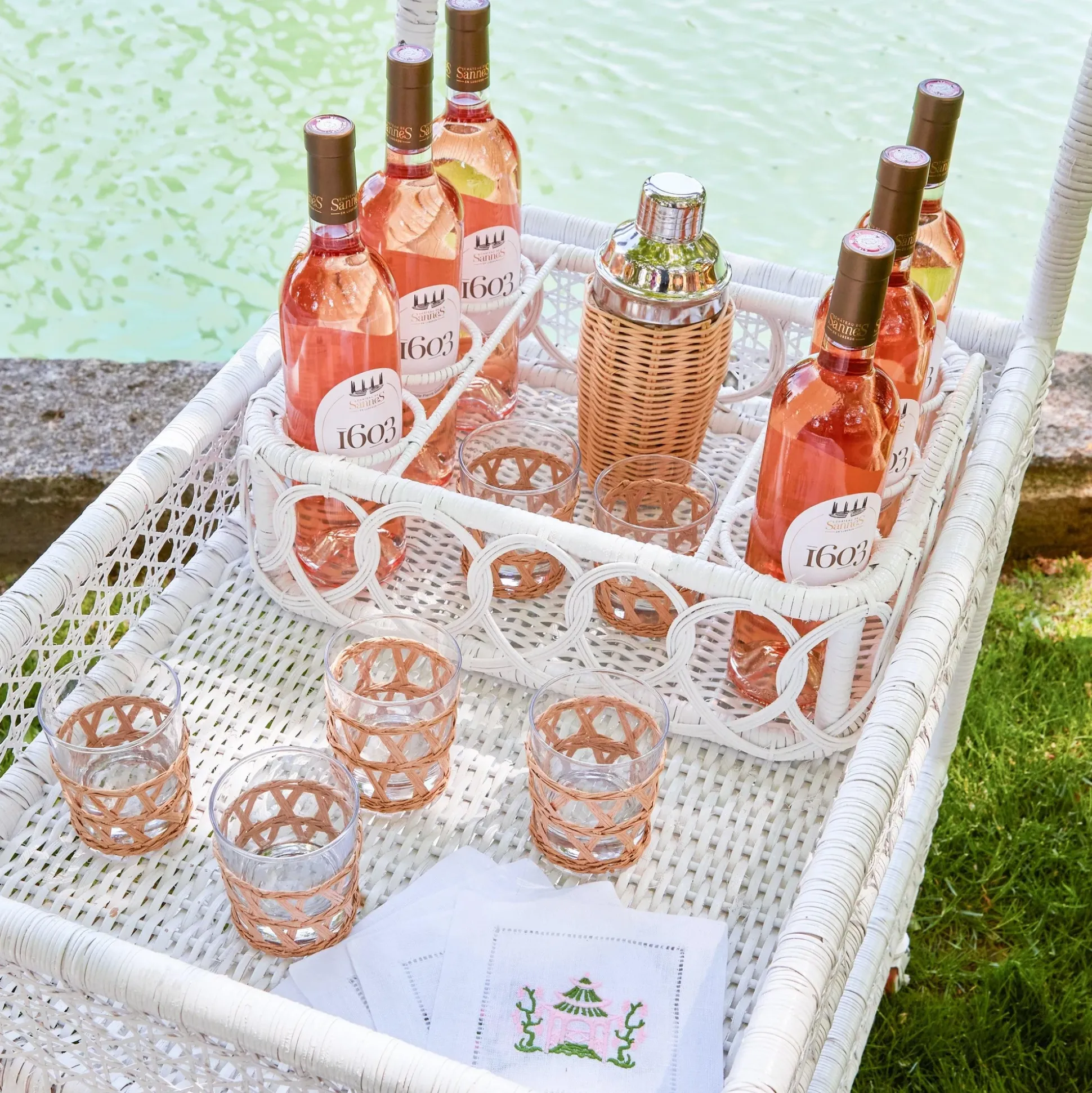 Pink & Green Pagoda Cocktail Napkins (Set Of 4)