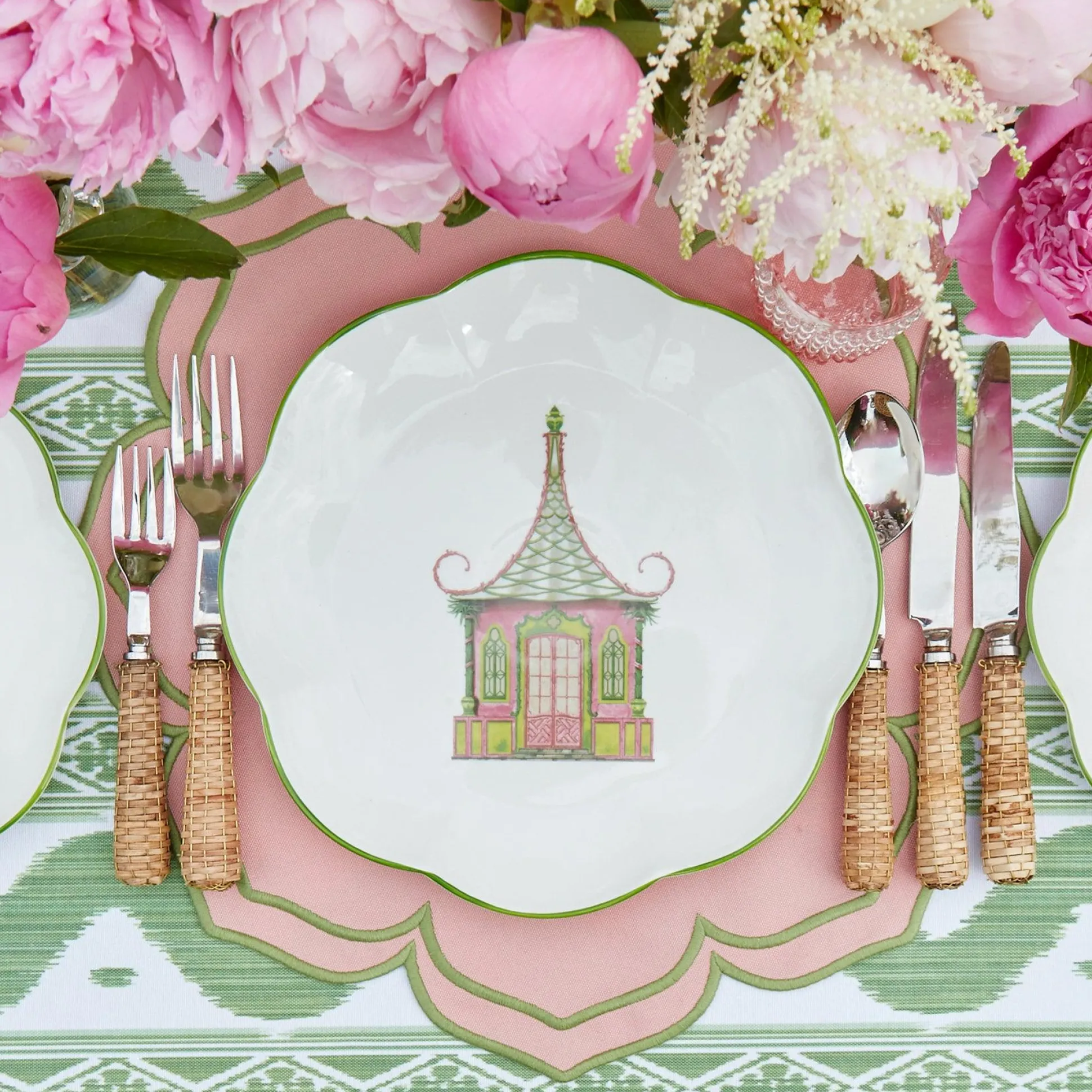 Pink & Green Pagoda Dinner & Starter Plates (Set Of 8)