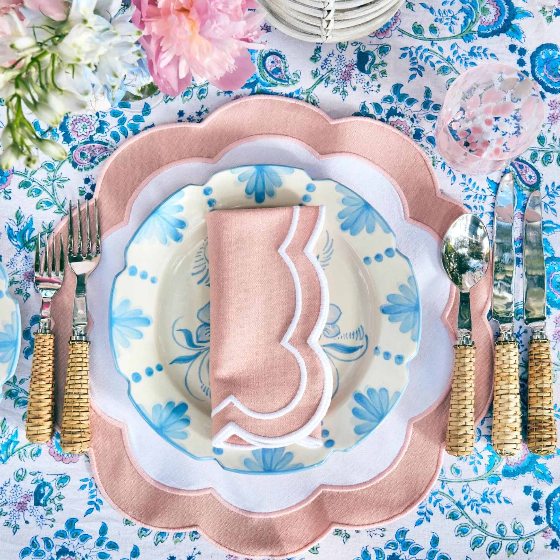 Pink Applique Placemats & Napkins (Set Of 4)