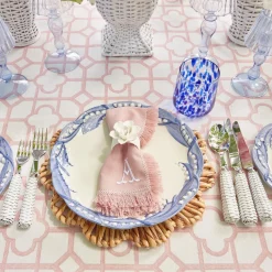 Pink Bamboo, Water Hyacinth & Pink Fringe Linen Set