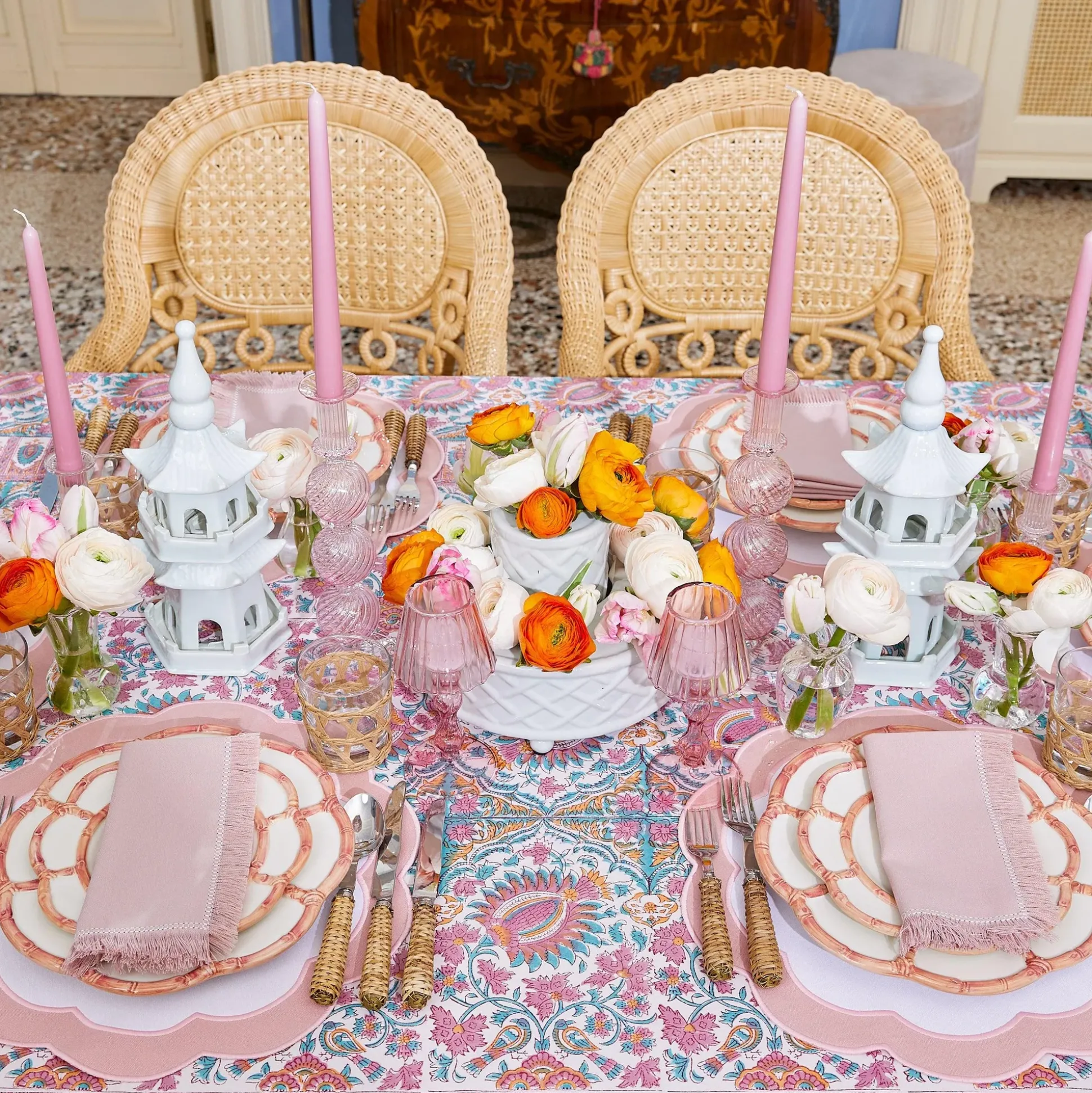 Pink Fringe Napkins (Set Of 4)