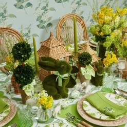 Potted Boxwood With Green Bow Decoration Set