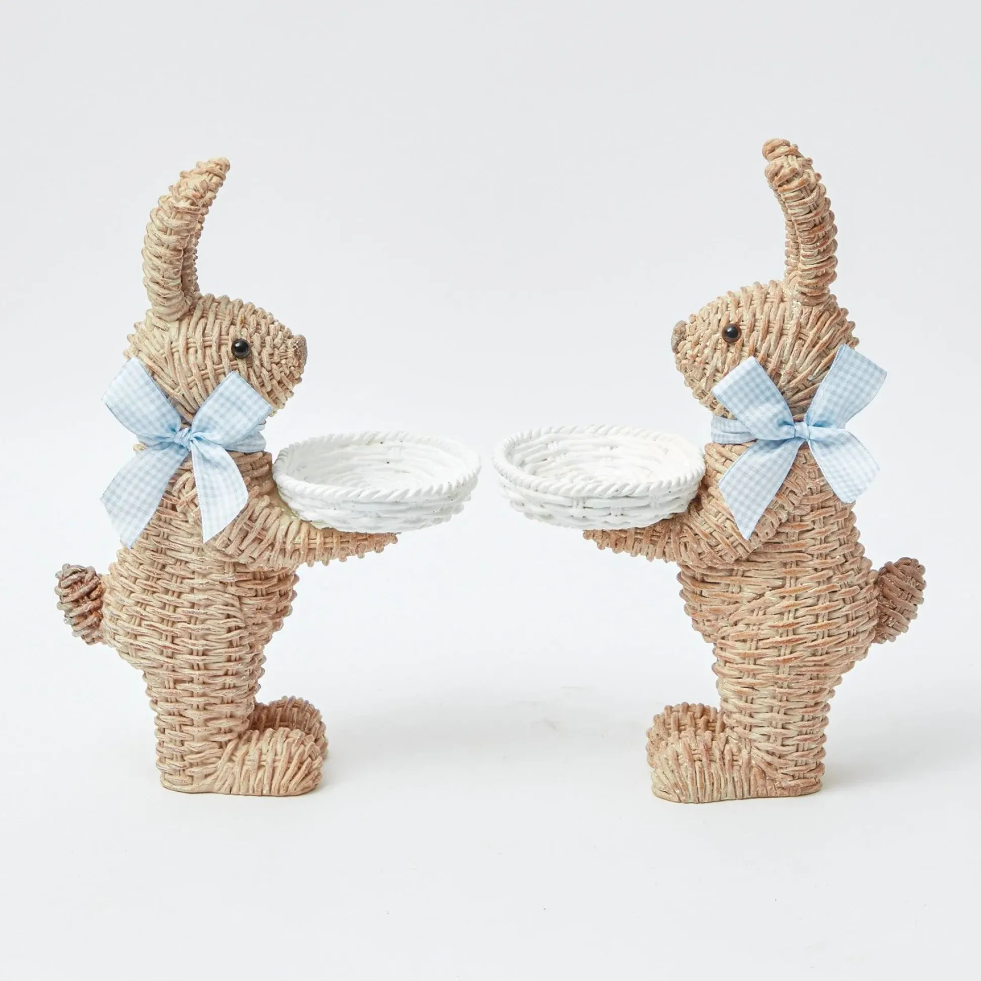 Rattan Blue Ribboned Rabbit With Basket (Pair)