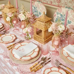Rose Pink Hobnail Water Glasses & Jug Set