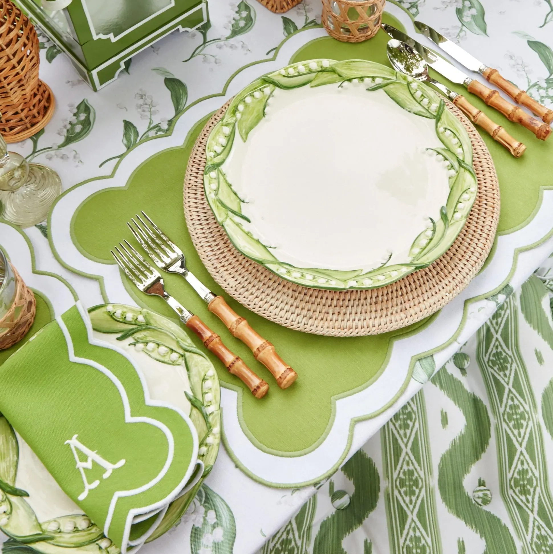 Serena Applique Green Placemats (Set Of 4)