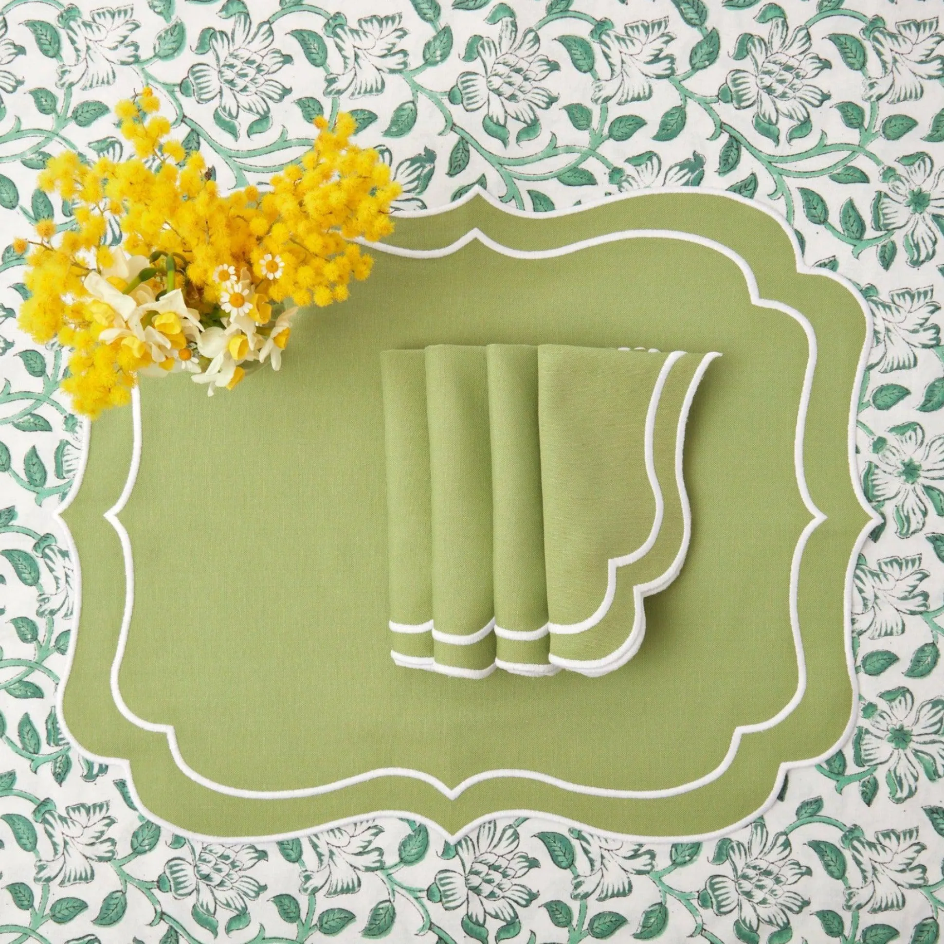 Sylvie Green Embroidered Napkins (Set Of 4)