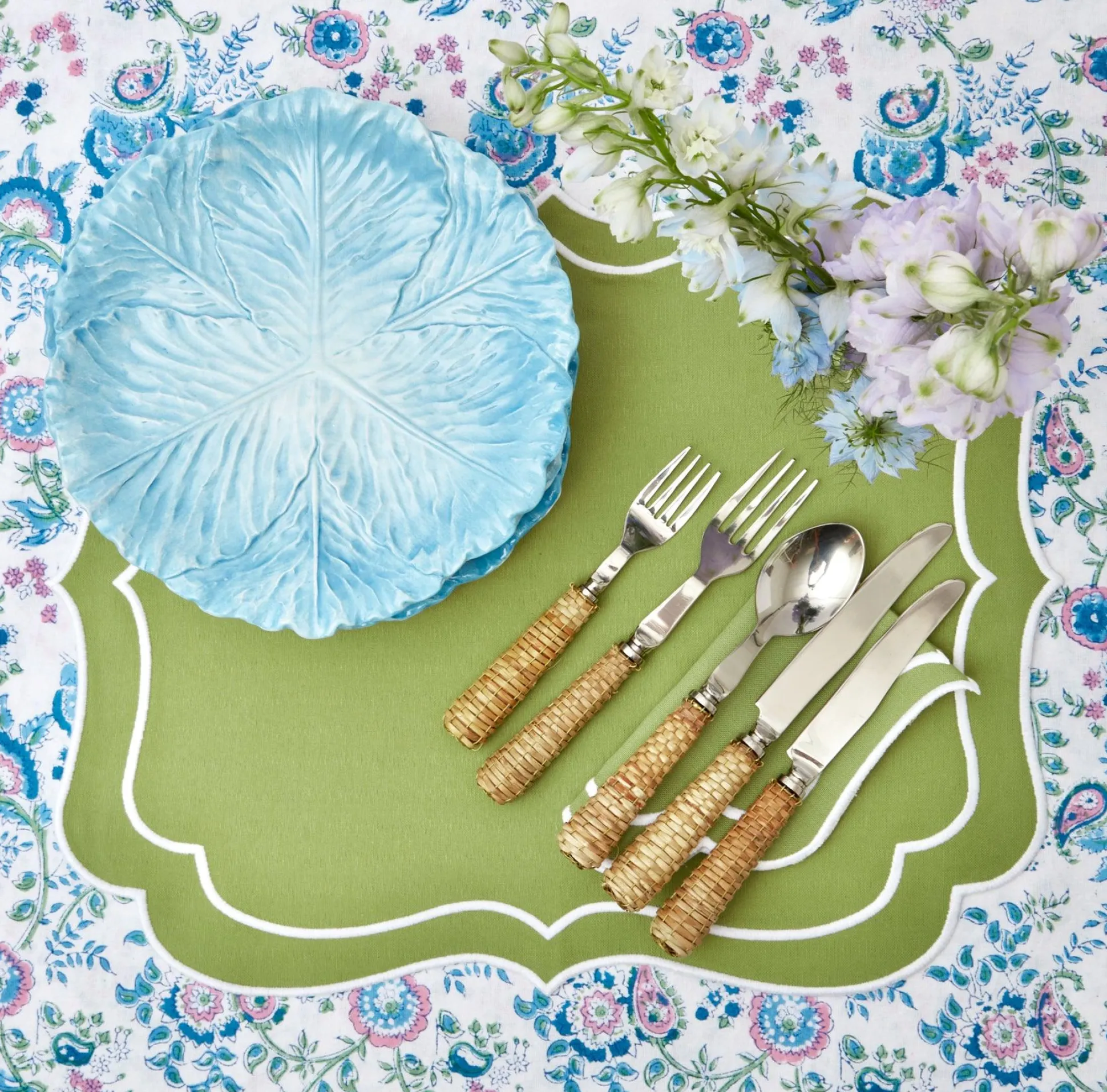 Sylvie Green Embroidered Placemats (Set Of 4)