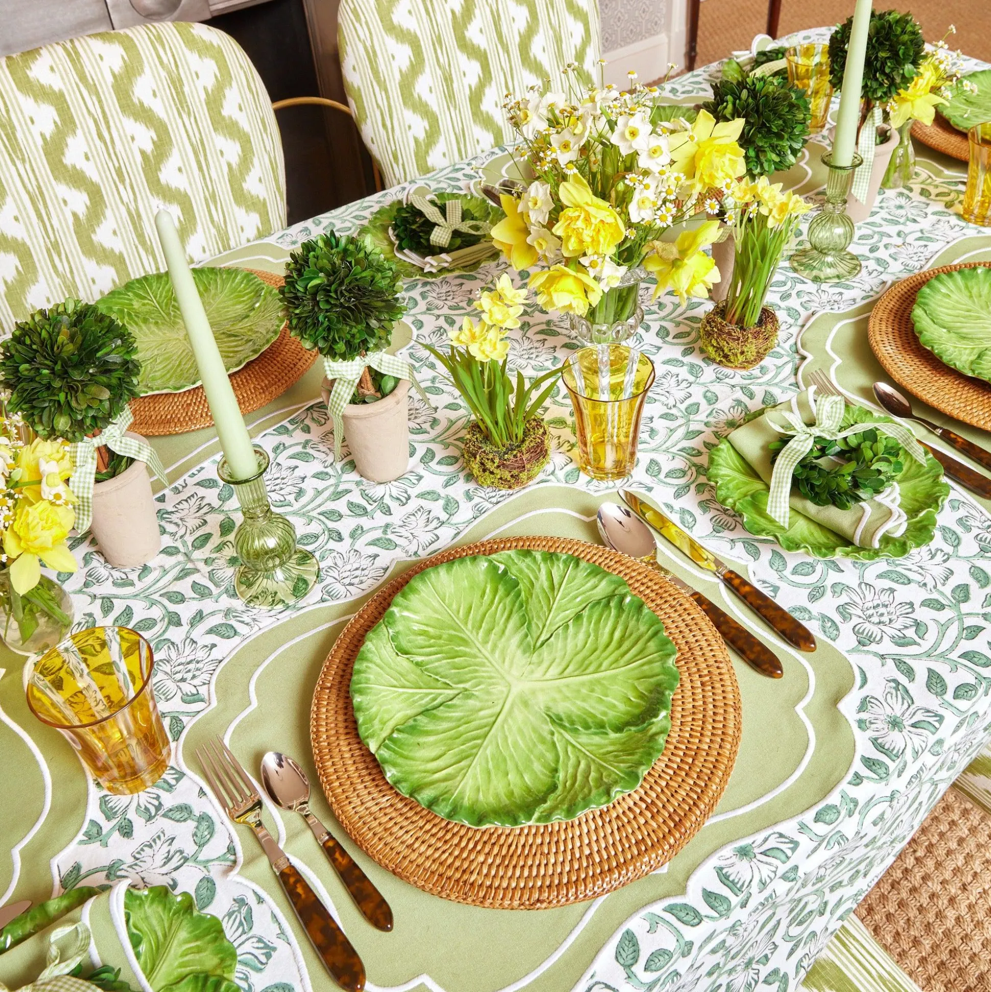 Sylvie Green Embroidered Placemats & Napkins (Set Of 4)
