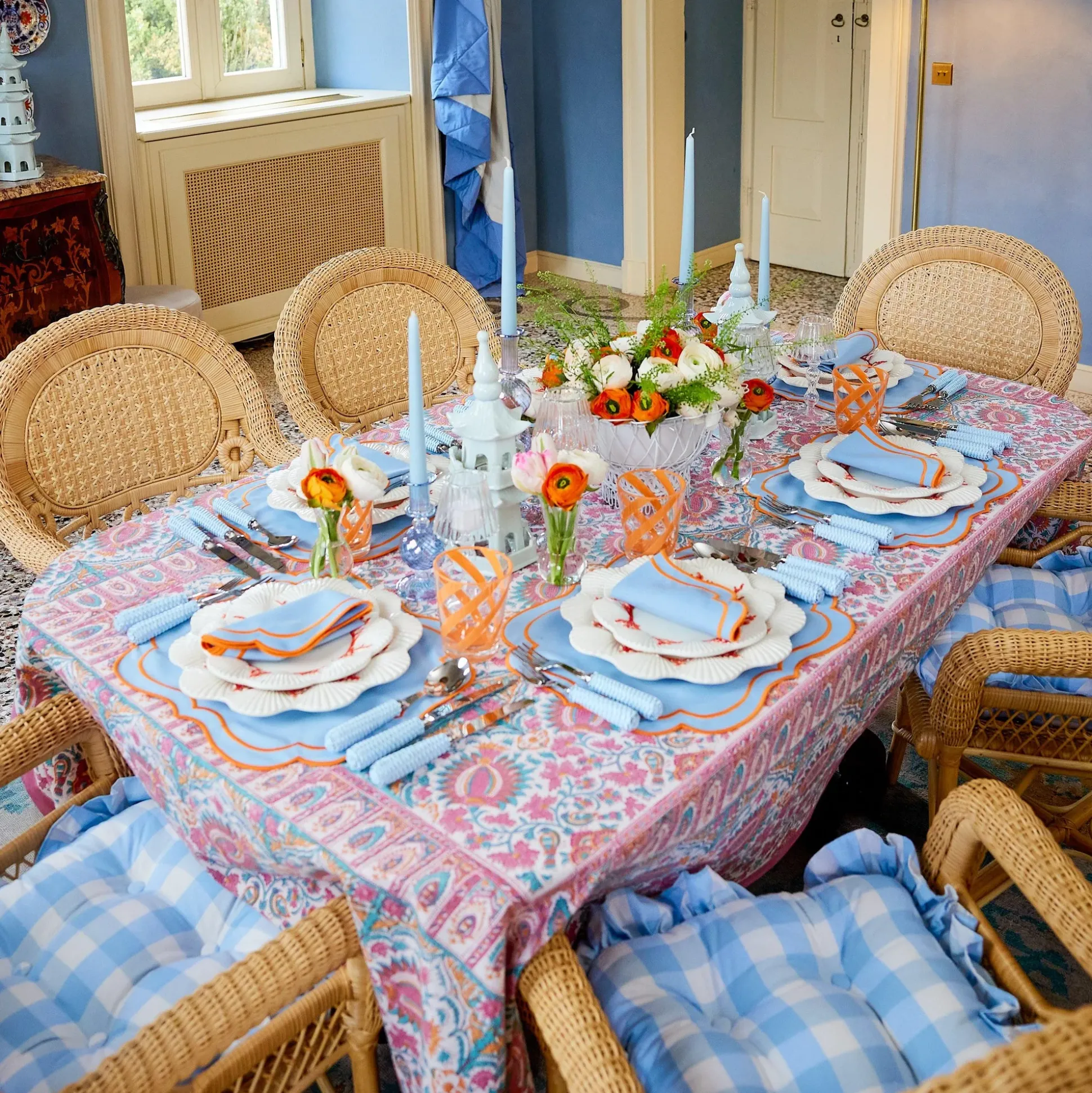 Valentina & Sylvie Blue/Orange Linen Set