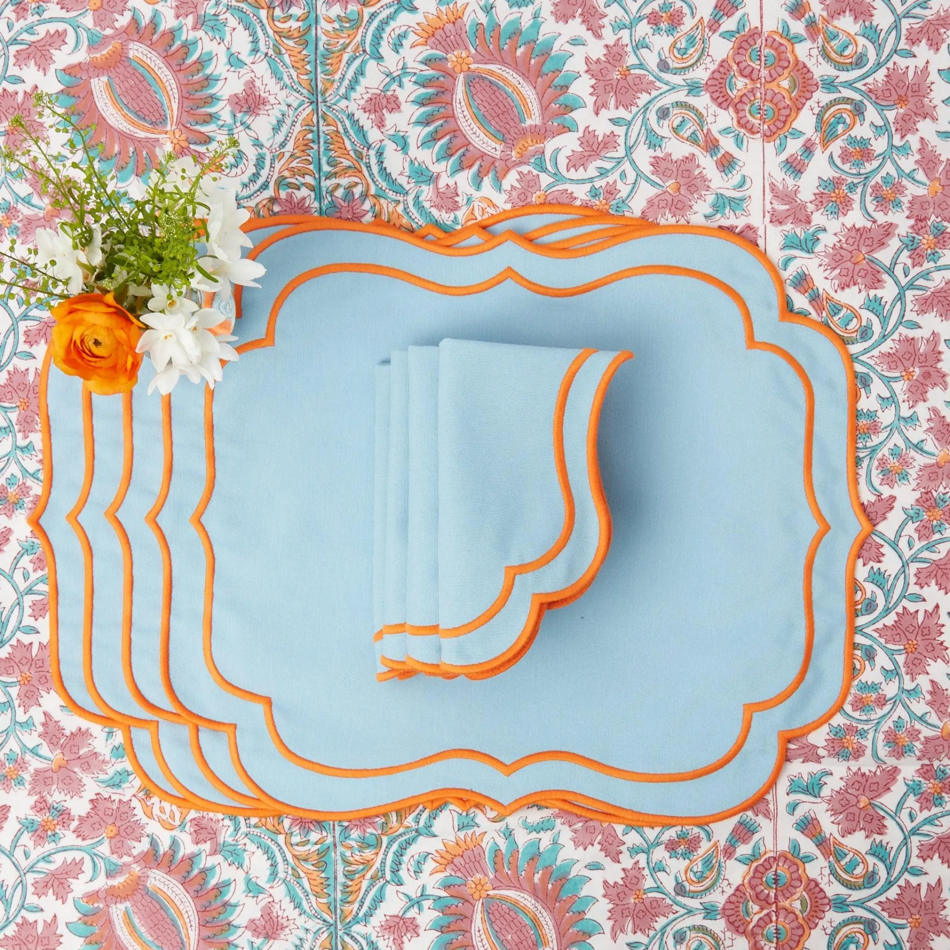 Valentina & Sylvie Blue/Orange Linen Set