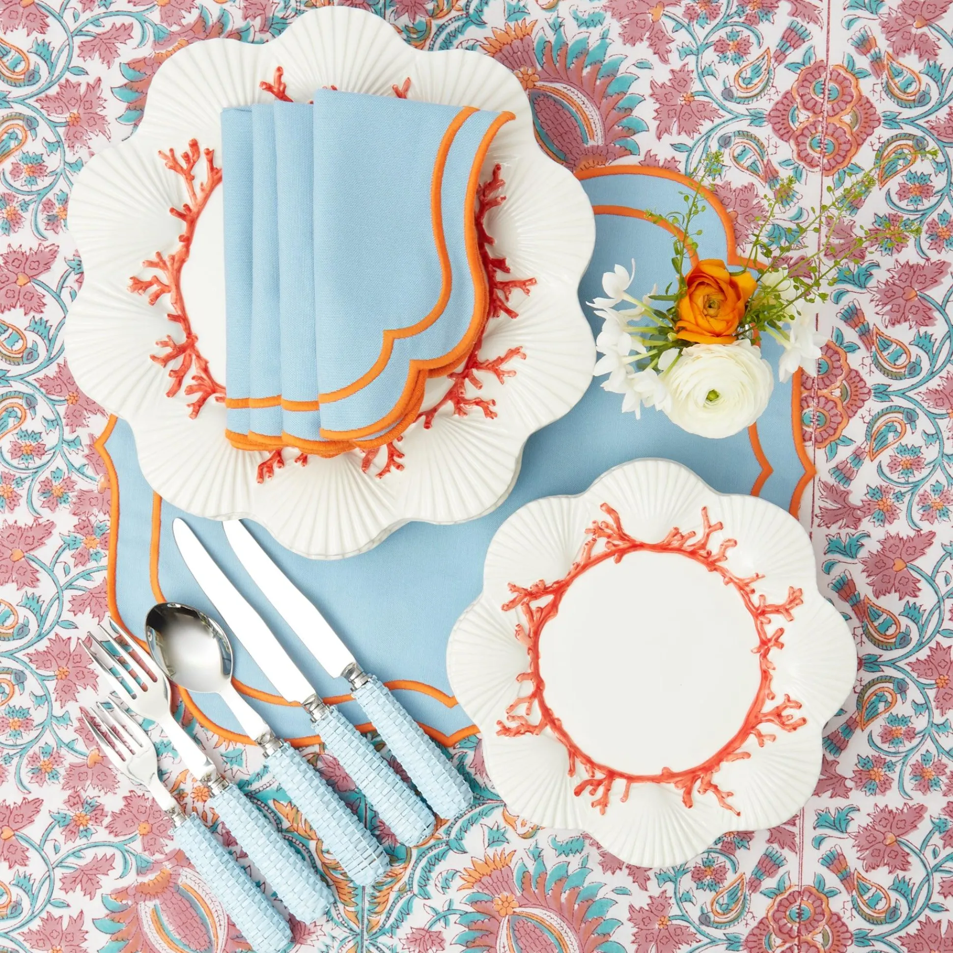 Valentina & Sylvie Blue/Orange Linen Set