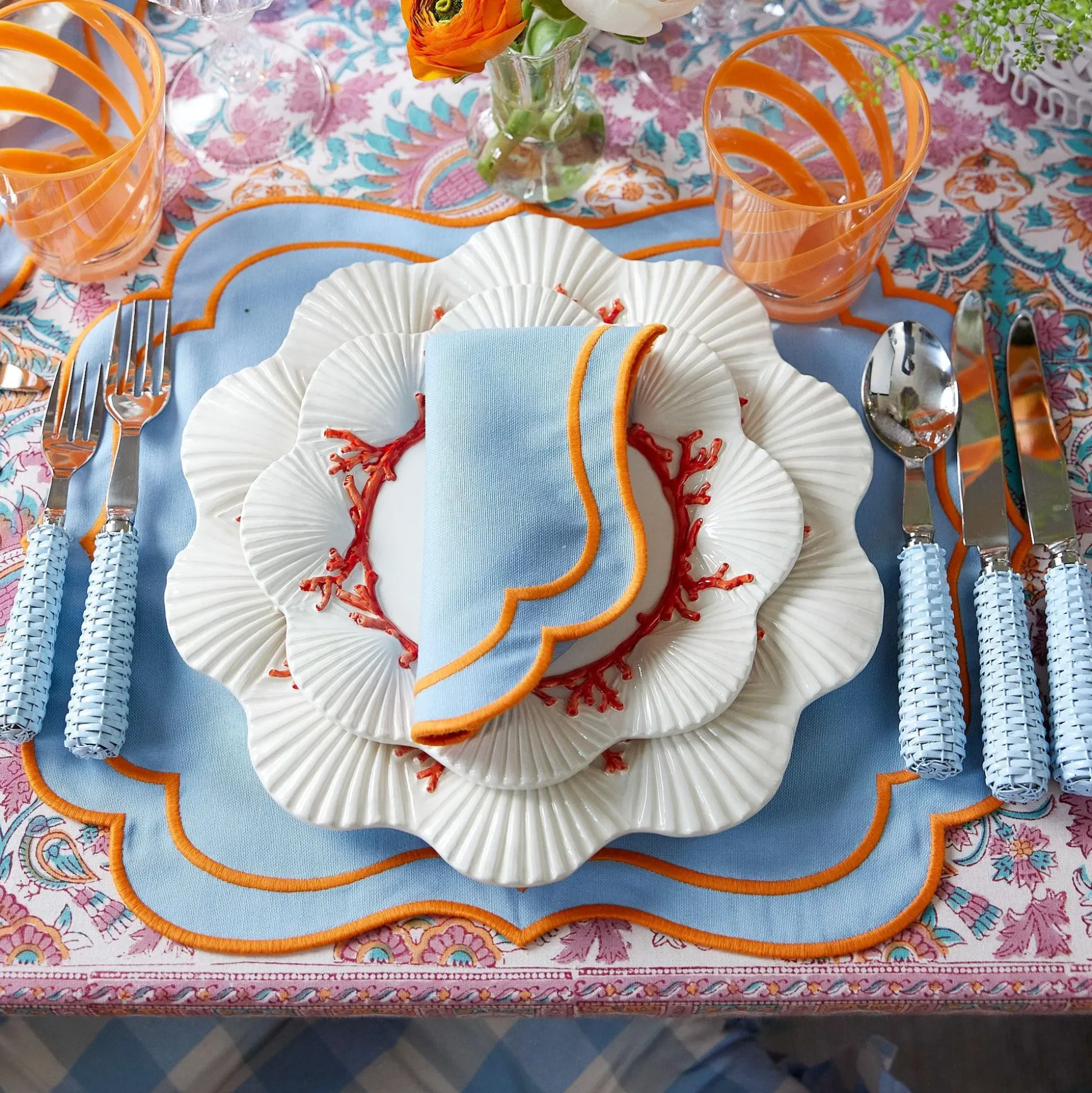 Valentina & Sylvie Blue/Orange Linen Set