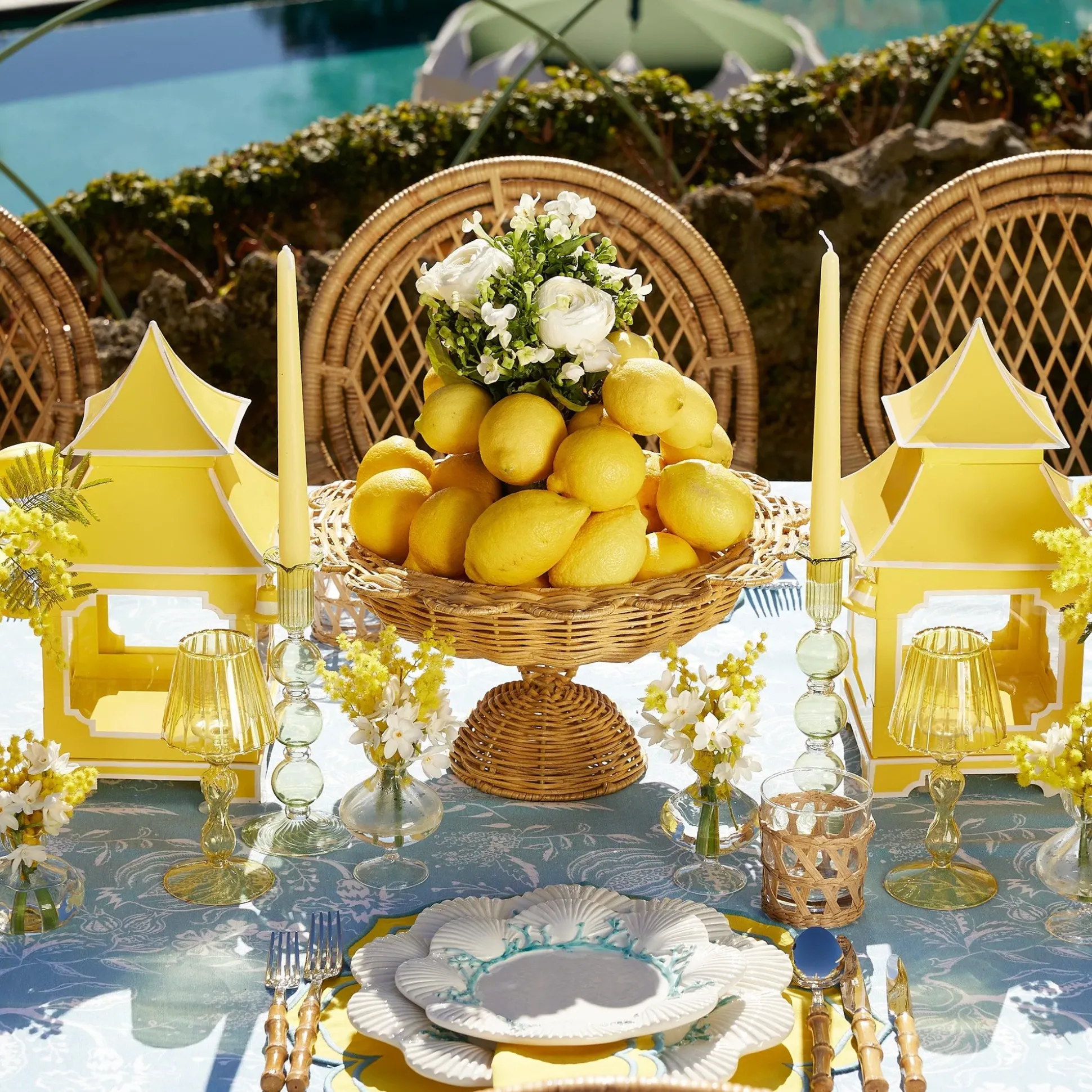 Yellow Glass Lantern Tea Light Holder (Pair) - 18Cm