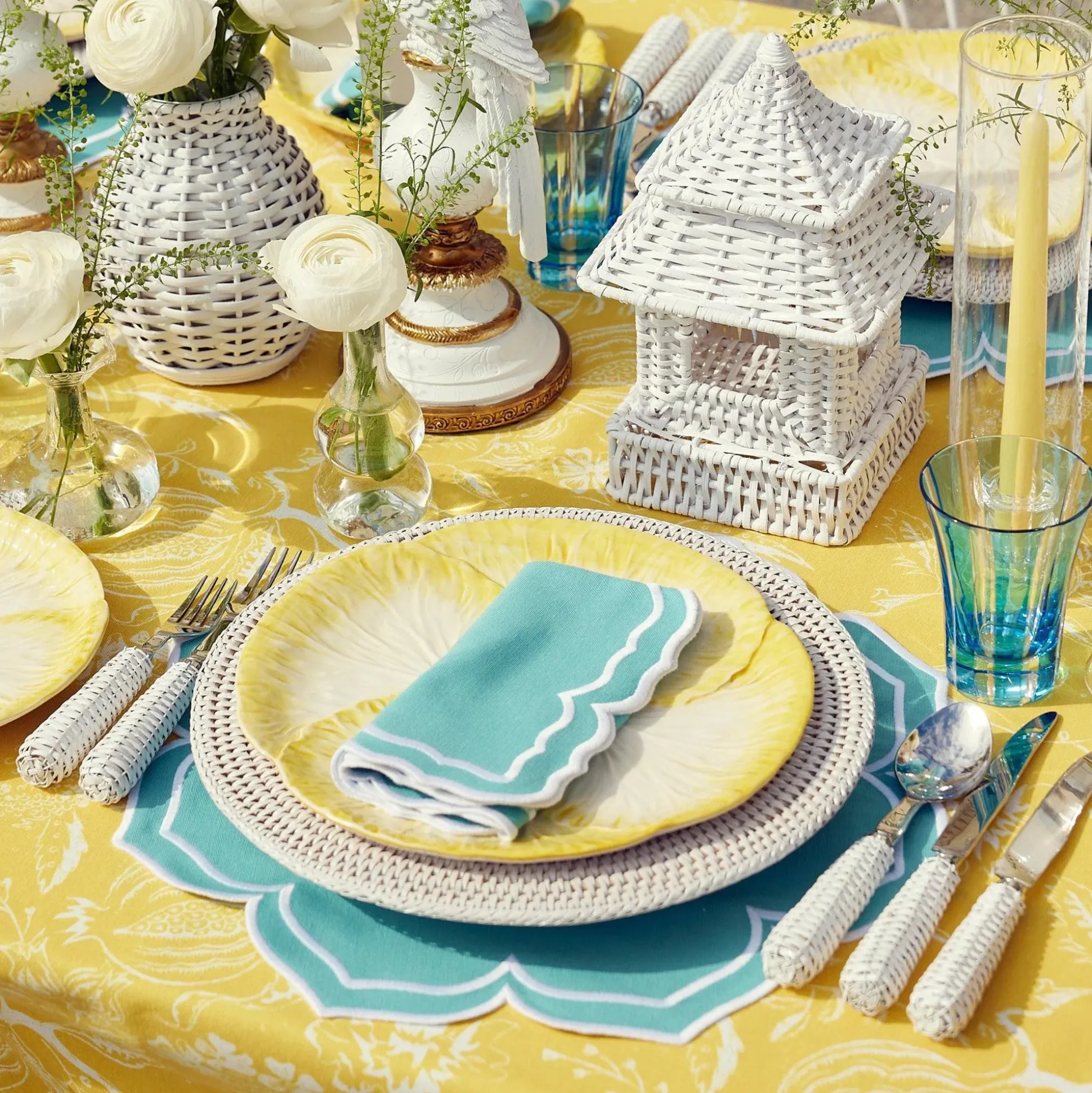 Yellow Melograno & Fleur Turquoise Linen Set