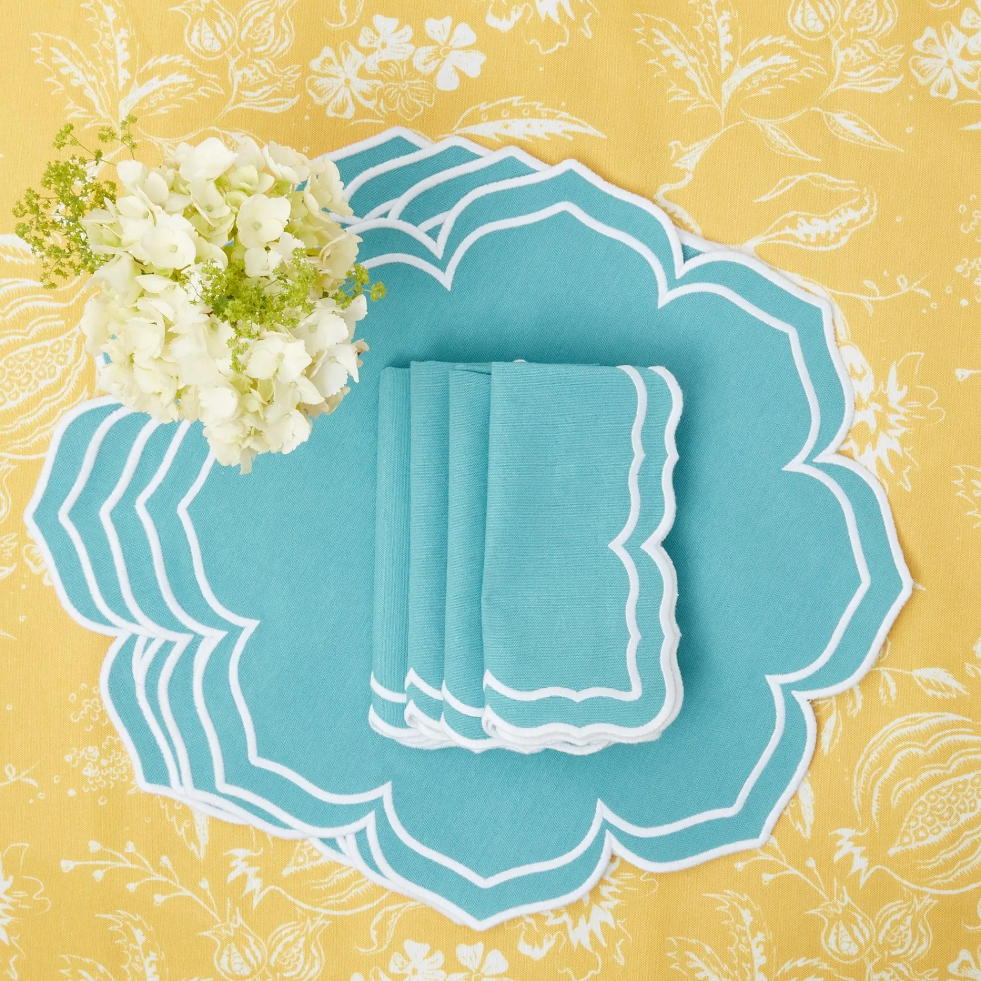 Yellow Melograno & Fleur Turquoise Linen Set