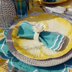 Yellow Melograno & Fleur Turquoise Linen Set
