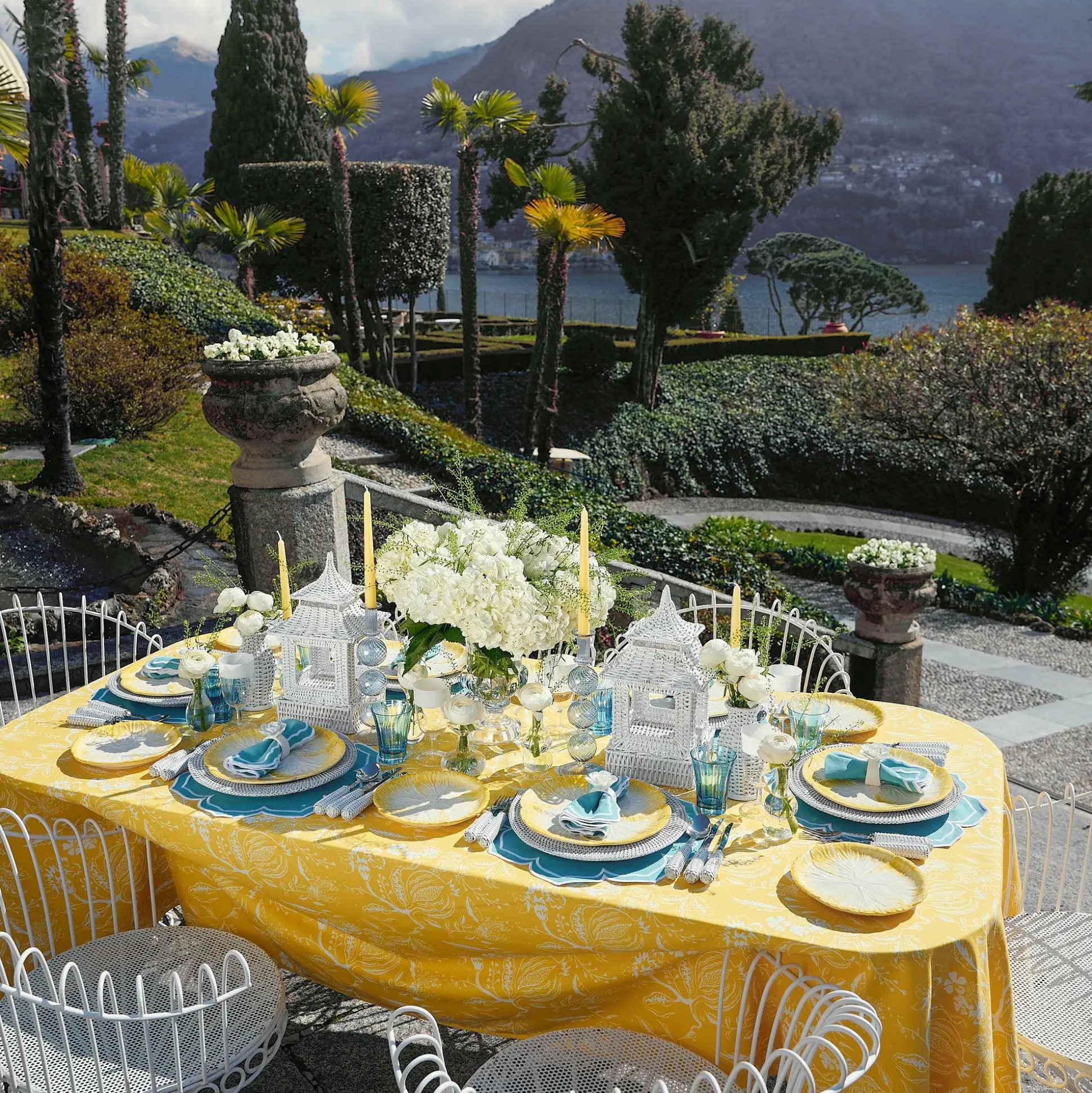Yellow Melograno & Fleur Turquoise Linen Set