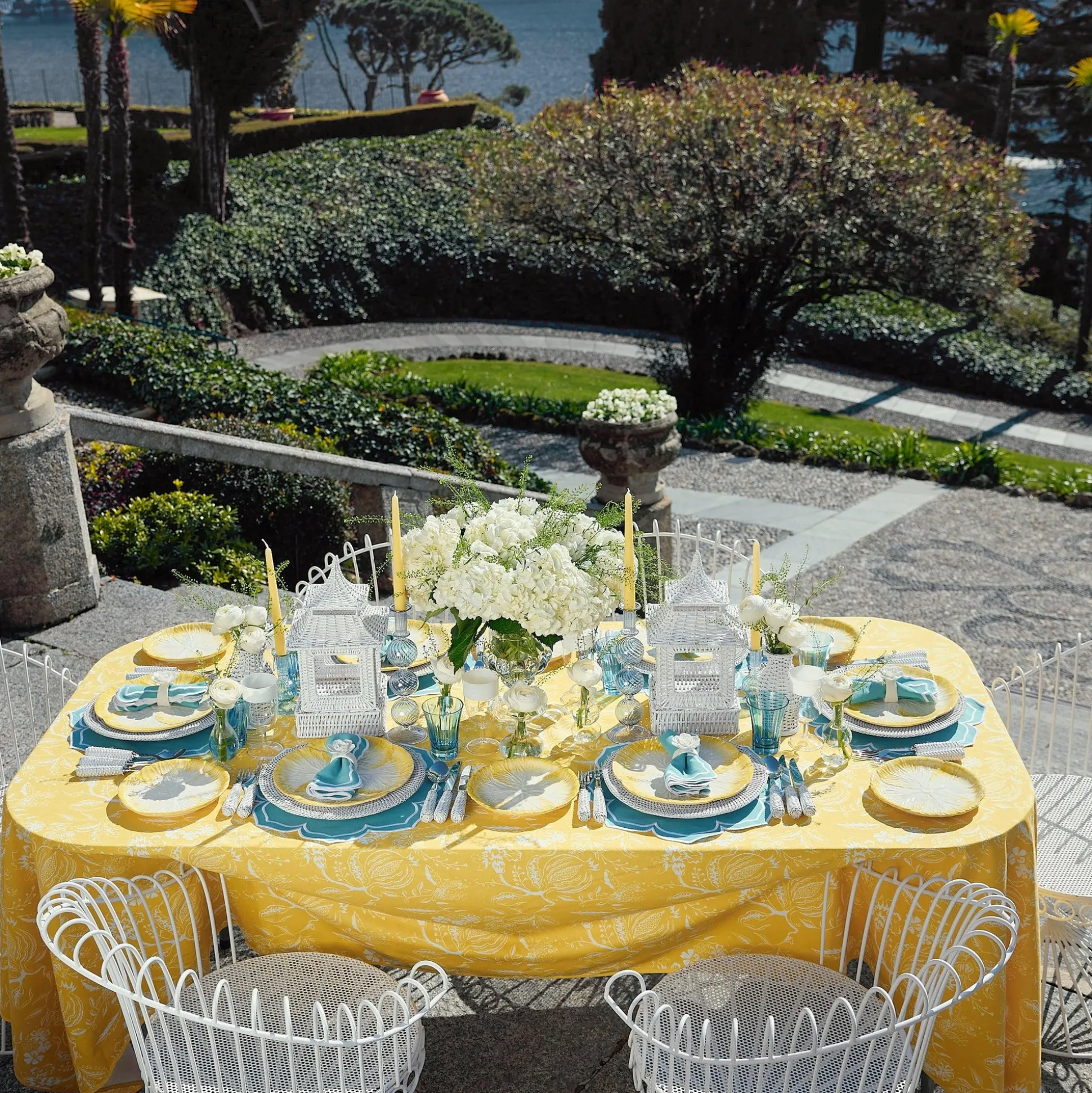 Yellow Melograno & Fleur Turquoise Linen Set